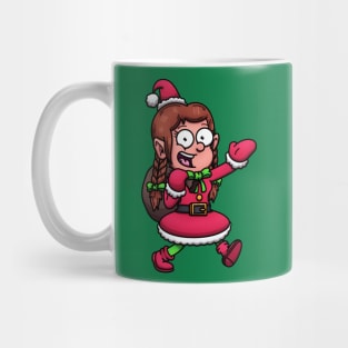 Cute Female Christmas Elf Carrying Bag Of Presents Mug